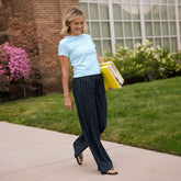Slip On Trouser, Navy Pinstripe