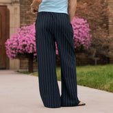 Slip On Trouser, Navy Pinstripe