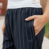 Slip On Trouser, Navy Pinstripe