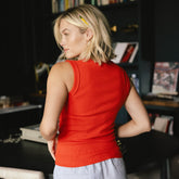Cotton Rib High Neck Tank, Poppy