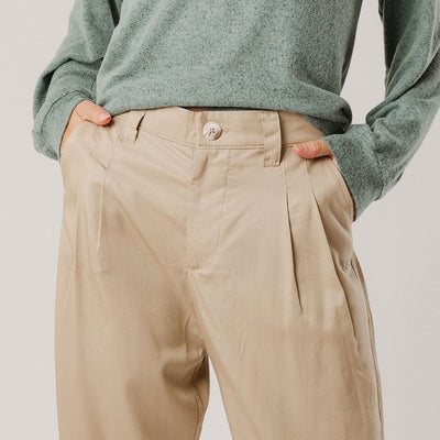 Pleated Trouser, Brown Cotton