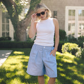 Paige Bermuda Shorts, Navy Micro Stripe