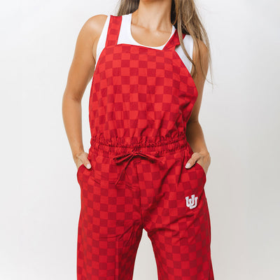 Close up on the Utah Audrey Trouser Overalls with Utah logo