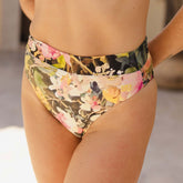 Close up of women's bikini bottoms in floral print