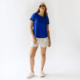 Ribbed Basic Crew Neck Tee, Cobalt