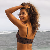 Rise Bikini Top, Black Cocoa Dot