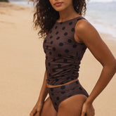 Ruched Crop Top, Black Cocoa Dot