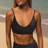 Rise Bikini Top, Black Sparkle