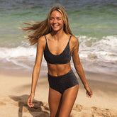 Rise Bikini Top, Black Sparkle