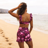Burgundy Floral High-Waisted Swim Skirt