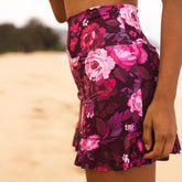 Burgundy Floral High-Waisted Swim Skirt