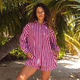Kimber Button Down, Cranberry Stripe