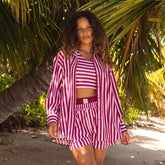 Kimber Button Down, Cranberry Stripe
