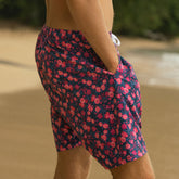 Person wearing a floral swimsuit on a beach