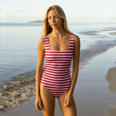 The Margot One-Piece, Cranberry Stripe