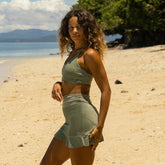 Sage Sparkle High-Waisted Swim Skirt