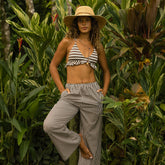 Slip On Trouser, Cream Cocoa Stripe