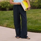 Slip On Trouser, Navy Pinstripe