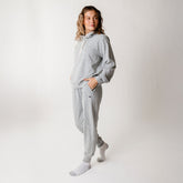 Women's matching set in heather grey with joggers and hoodie