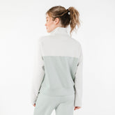 Back view of two-tone quarter zip pullover
