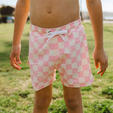 Pink Check Jr. Swim Trunks