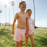Pink Check Jr. Swim Trunks