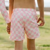 Pink Check Jr. Swim Trunks