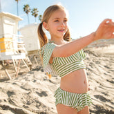 Mini Wave Petal Two-Piece Set, Sage Stripe