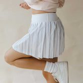 Tie Breaker Tennis Skirt, White Pinstripe