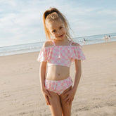 Mini Wave Petal Two-Piece Set, Pink Check