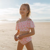 Mini Wave Petal Two-Piece Set, Pink Check