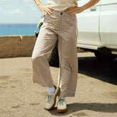 Striped Button Trouser, Brown and White Stripe