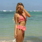 Triangle Bikini Top, Red/White Stripe