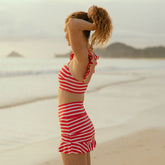 Red/White Stripe High-Waisted Swim Skirt