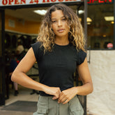 Cap Sleeve Ribbed Tee, Black