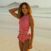 Ruched Crop Top, Red/White Stripe