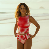 Red/White Stripe Peplum Bikini Bottoms