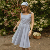 Sonata Dress, Navy Seersucker
