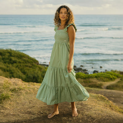 Verse Dress, Green and White Stripe