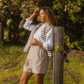 Harvest Shorts, Brown and White Stripe