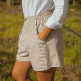 Harvest Shorts, Brown and White Stripe