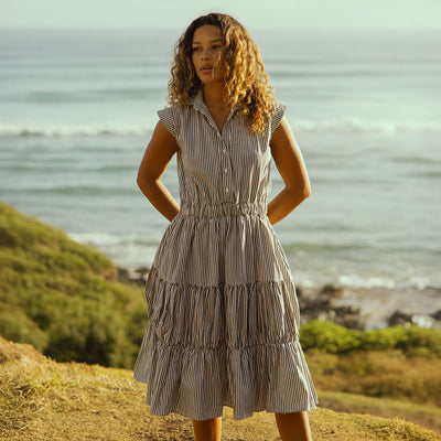 Eden Dress, Navy Stripe