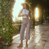 Audrey Wide Leg Pants, Brown Checkers
