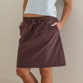 City Skirt, Brown/Blue Polka Dot