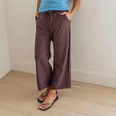 Audrey Mid Rise Wide Leg Pants, Brown/Blue Polka Dot