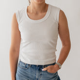 Cotton Rib Scoop Tank, White