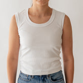 Cotton Rib Scoop Tank, White