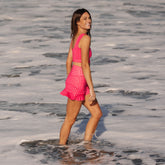 Pink Gingham High-Waisted Swim Skirt