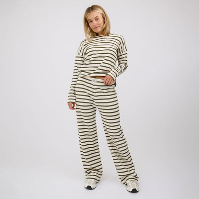 Striped Pants, Olive and Cream