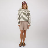 Striped Sweater, Olive and Cream